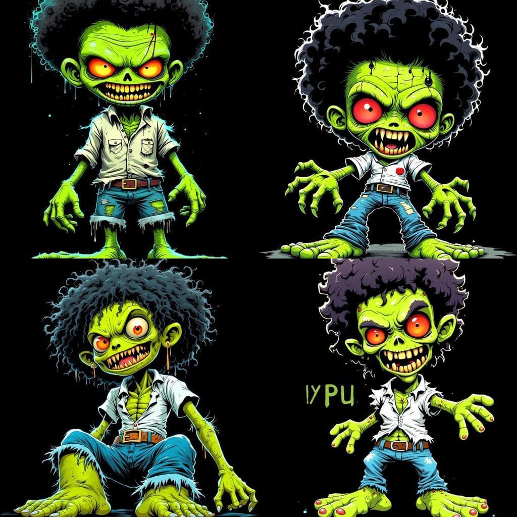 Cartoon Zombie with Fluffy Afro and Giant Foot