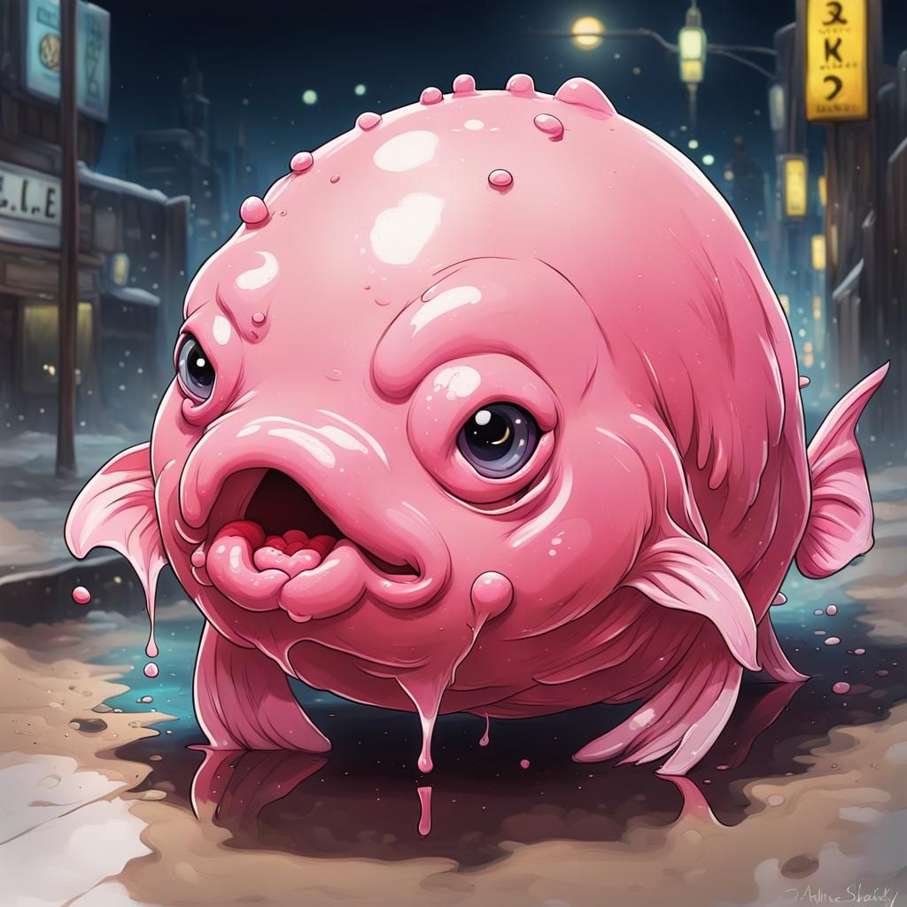 Cute Blobfish in Chibi Anime Art Style
