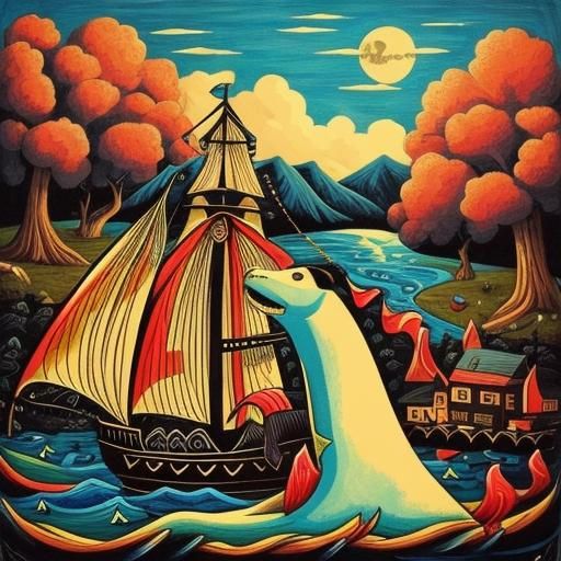 Charon Ferries a Soul: Folk Art Mixed Media