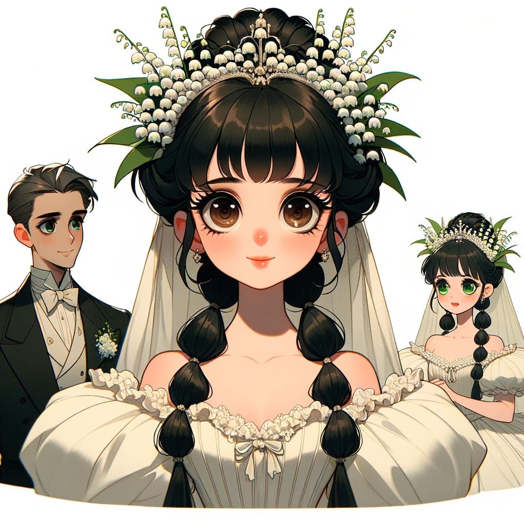 Classical Animation Wedding Scene with Floral Crown and Tiar...