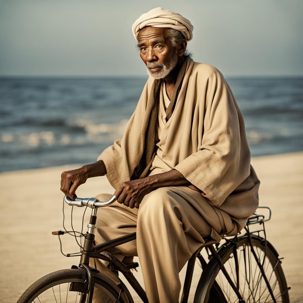 Old Man on Bicycle at Dawn, Fine Art Photography