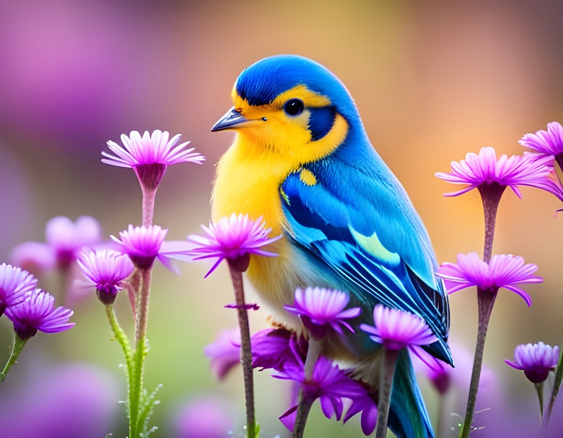 Happy Chick in Colorful Flower Meadow