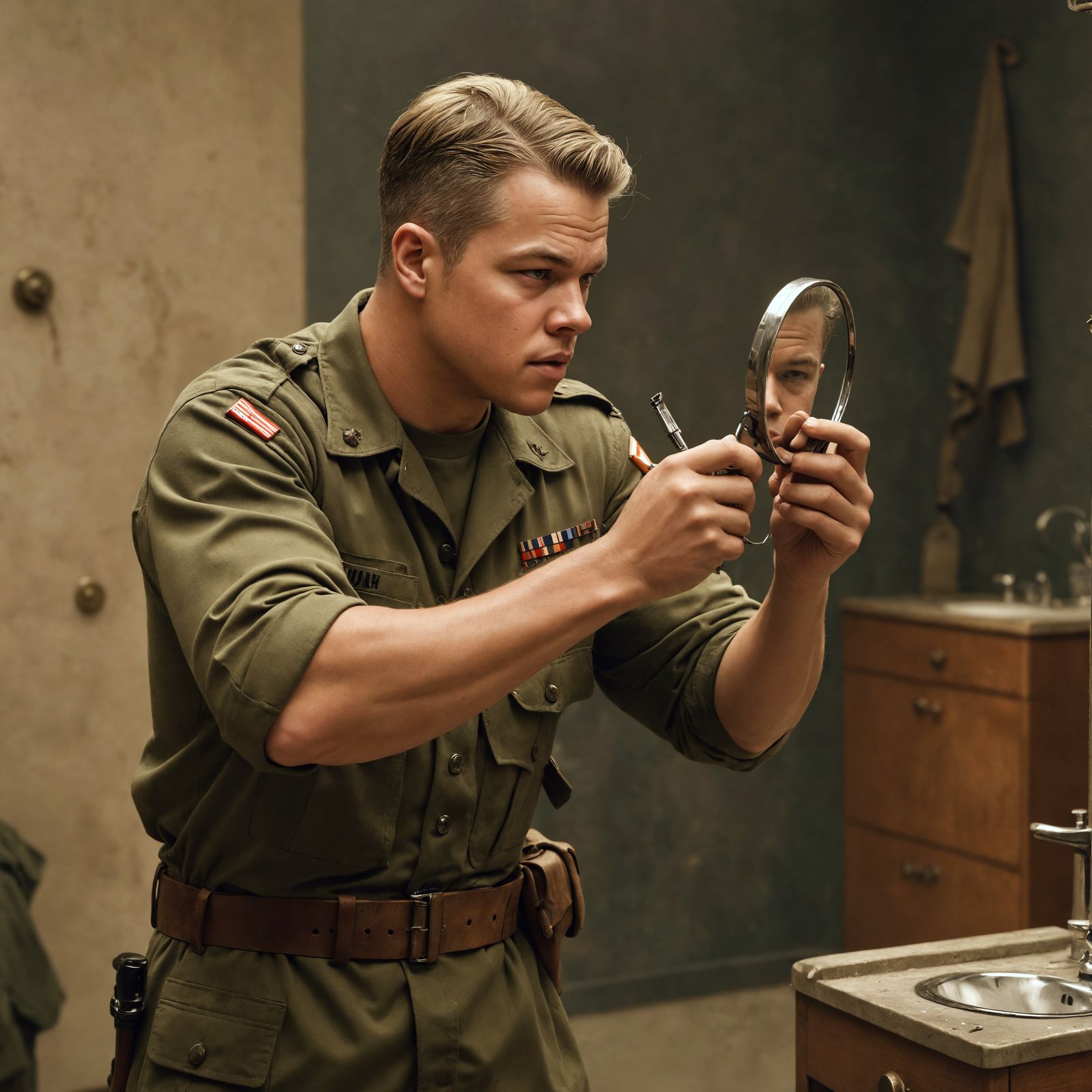 World War II Soldier Shaving Reflection