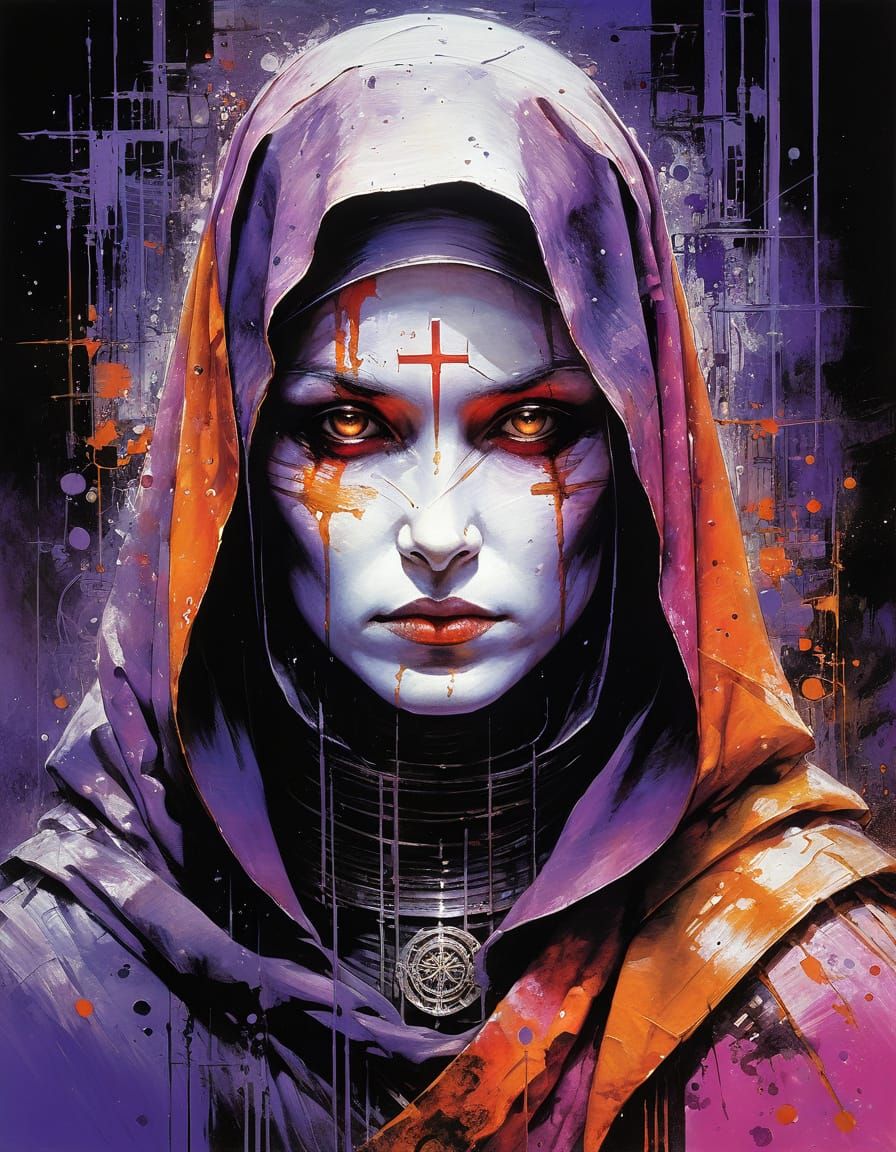 Colorful Abstract Nun Illustration in Complementary Colors