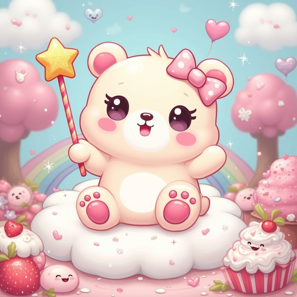 Kawaii Pastel Bear in Candyland Dreamscape