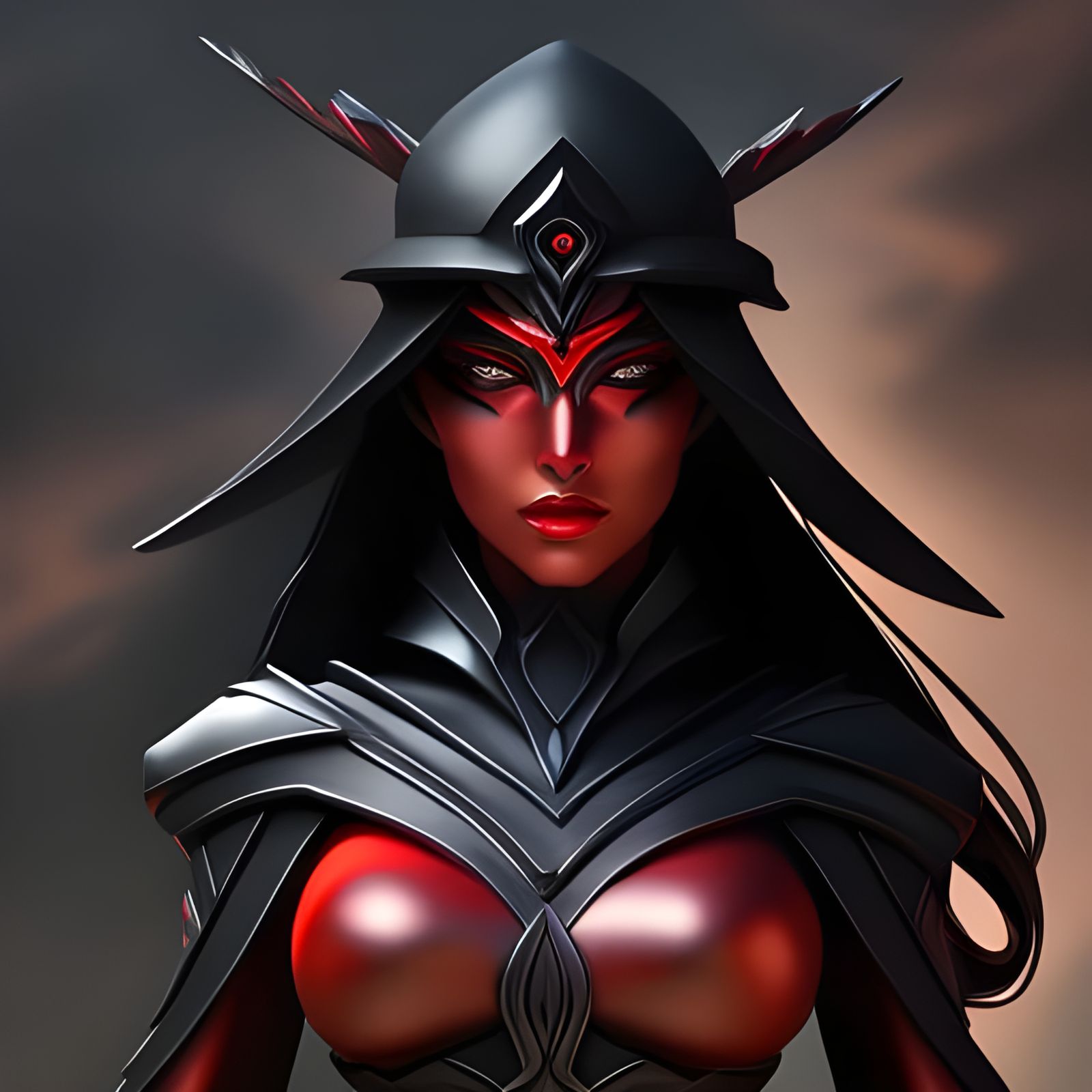 Onyx Faced Shadow Woman, Art Nouveau Portrait