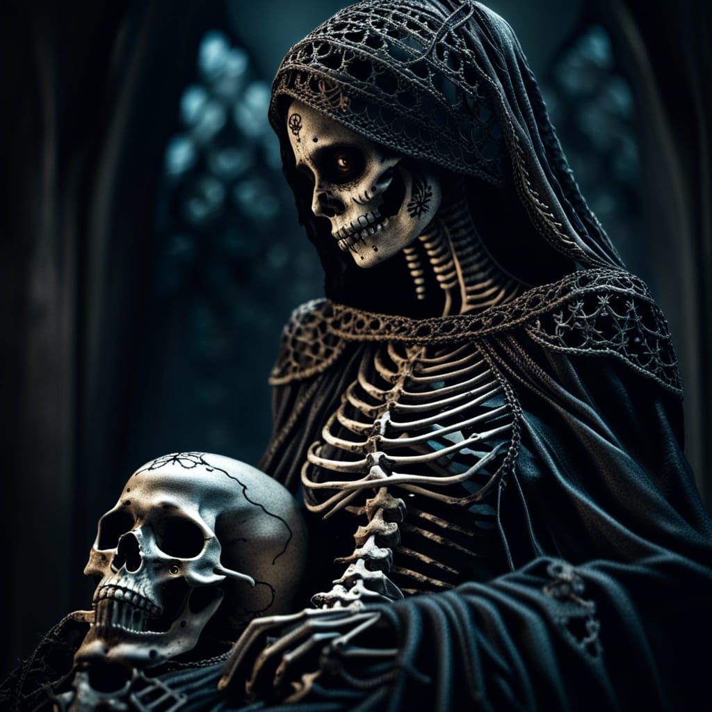 Pregnant Necromancer Girl with Skeletal Details