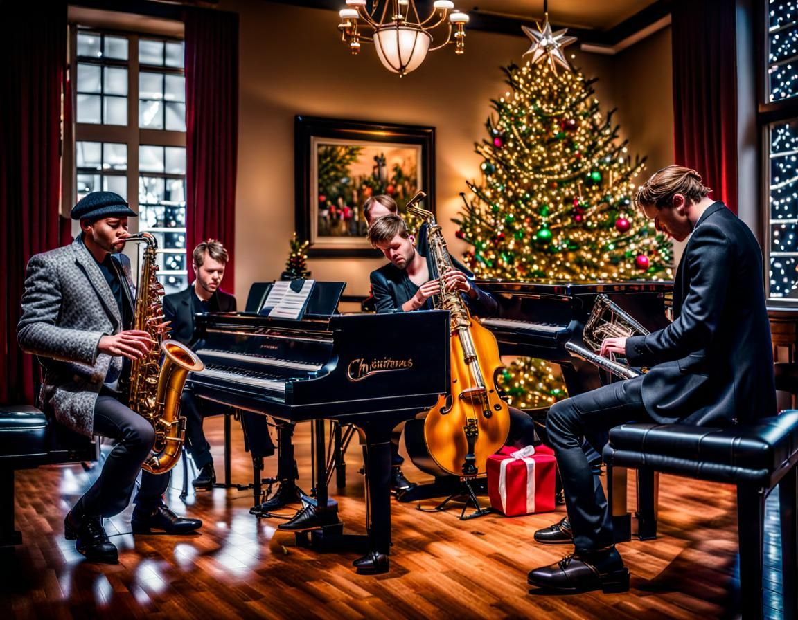 Christmas Jazz Quintet in Hyperrealistic Detail