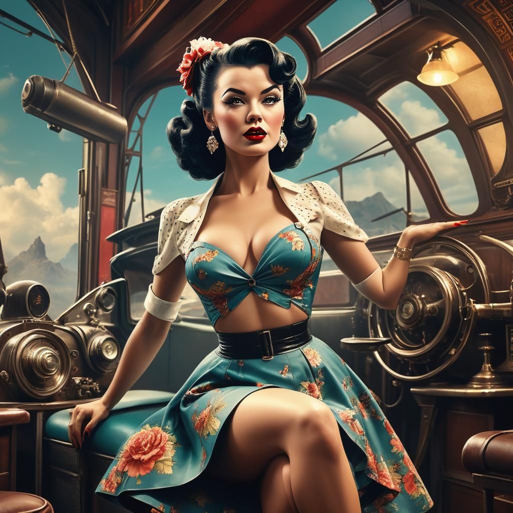 Vintage Pinup Girl in Digital Matte Painting