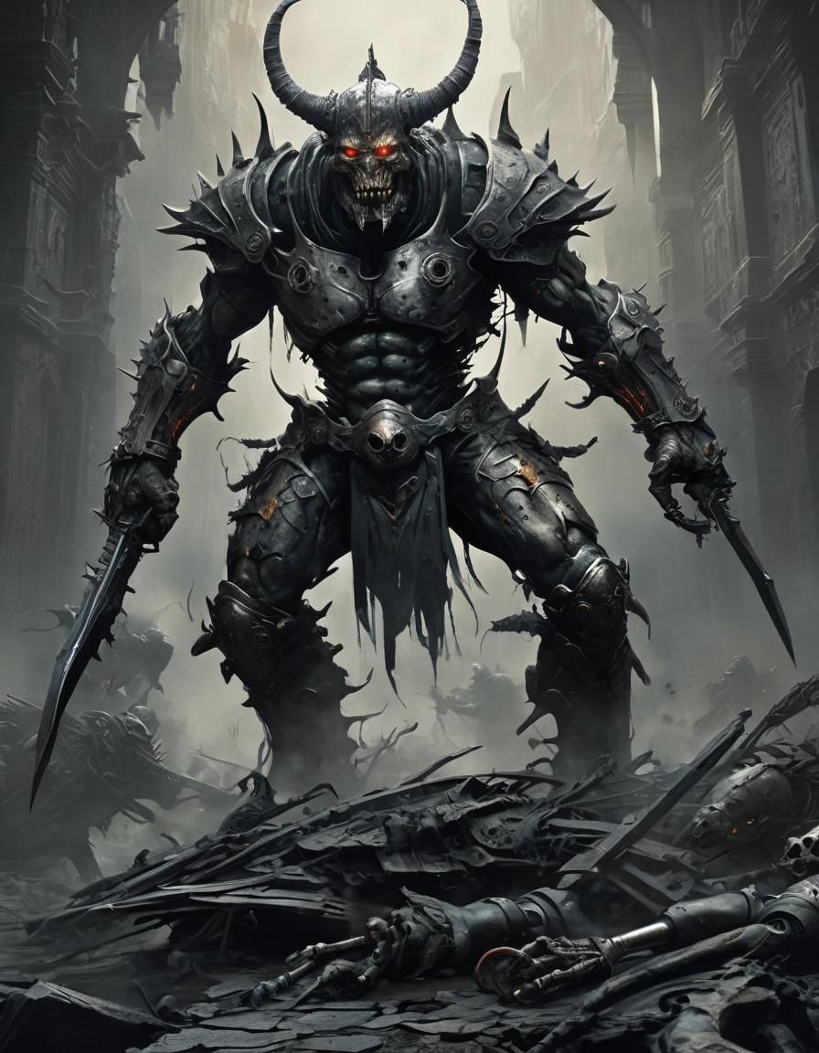 Chaos Cyborg Warrior in Dark Horror Style