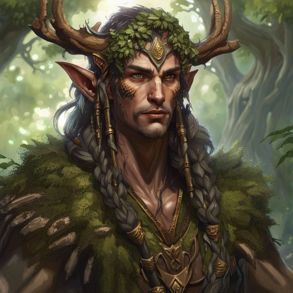 Wood Elf Druid in Dark Fantasy Style