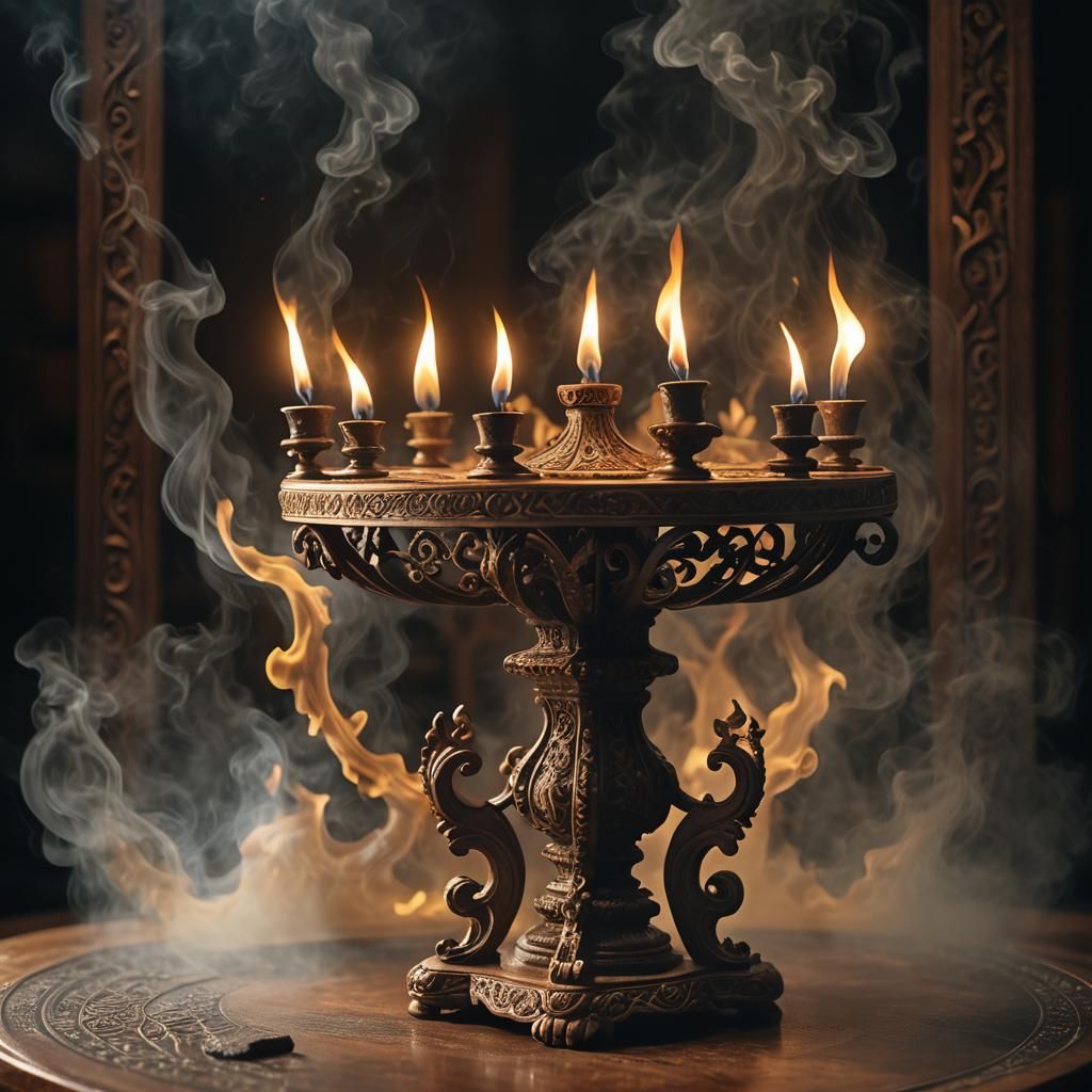 Ornate Menorah with Flickering Flames in Baroque Style