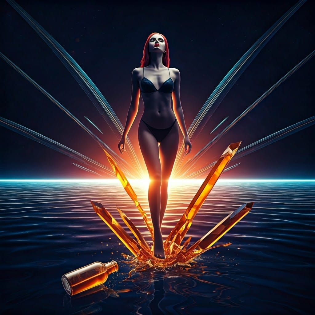 Surreal Infinity Pool Scene with Shattered Glass