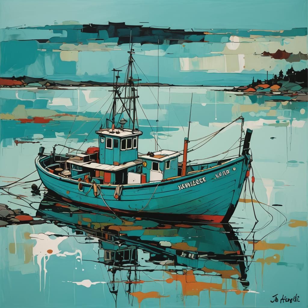Turquoise Fishing Boat: Abstract Art