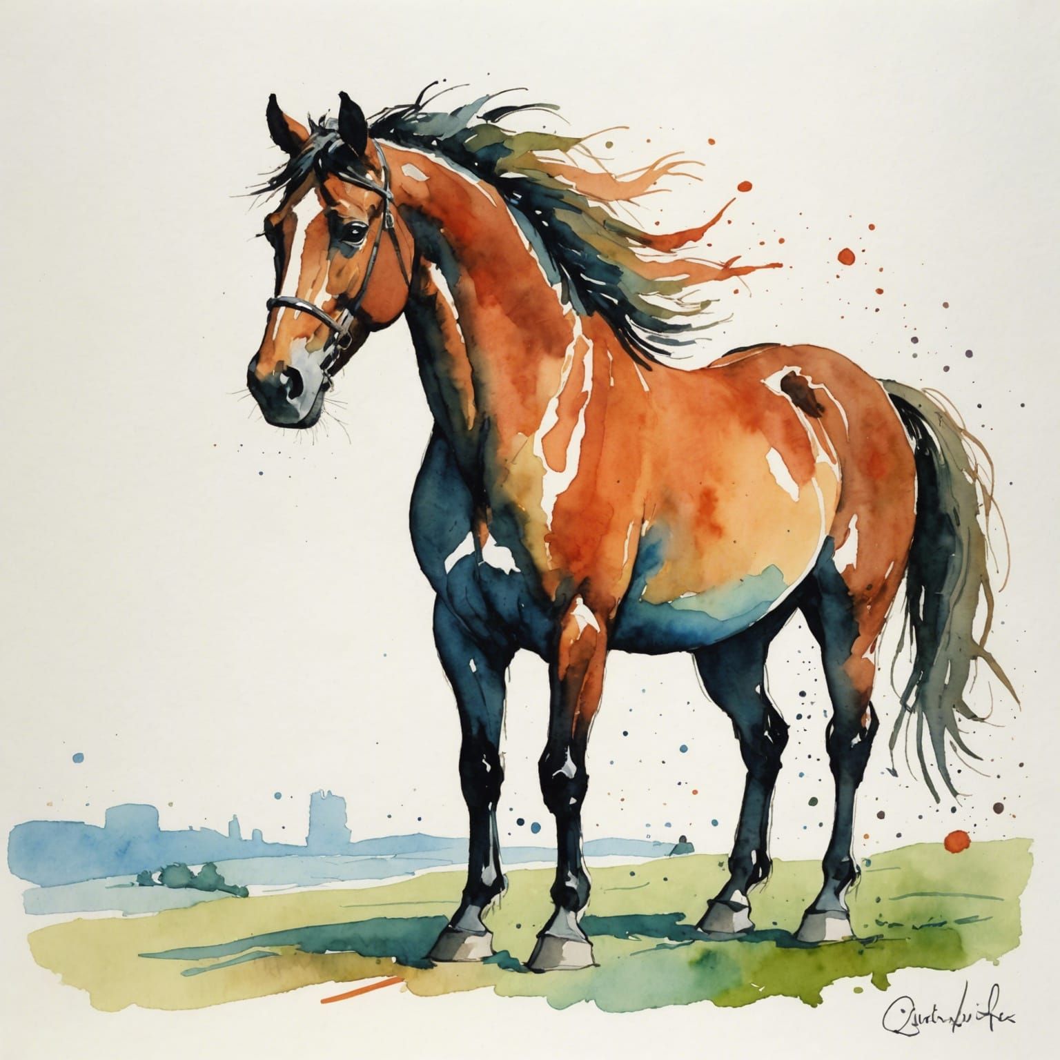 Horse Illustration in Watercolor Style