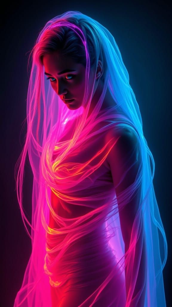 Ethereal Figure in Glowing Translucent Fabric
