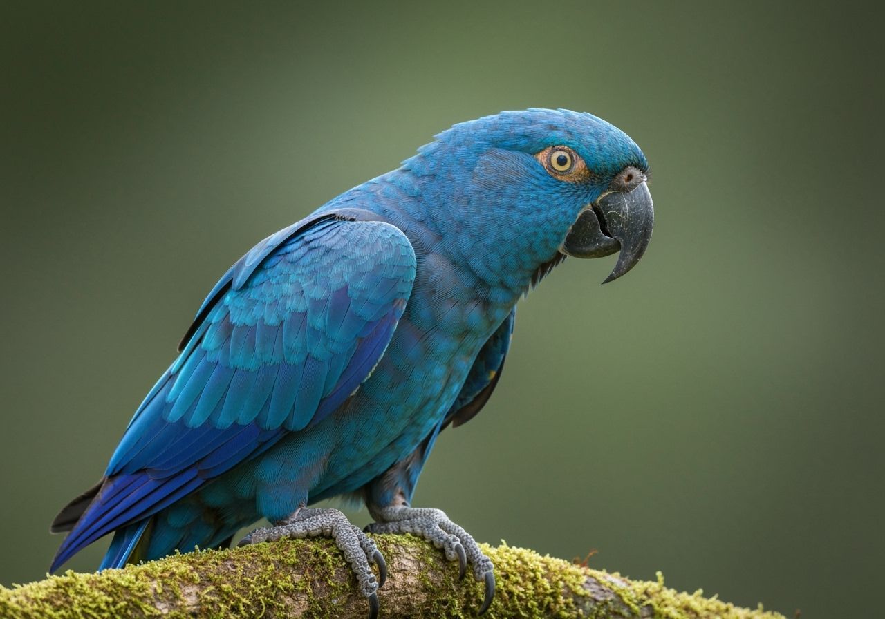 Photorealistic Blue Parrot on Mossy Branch