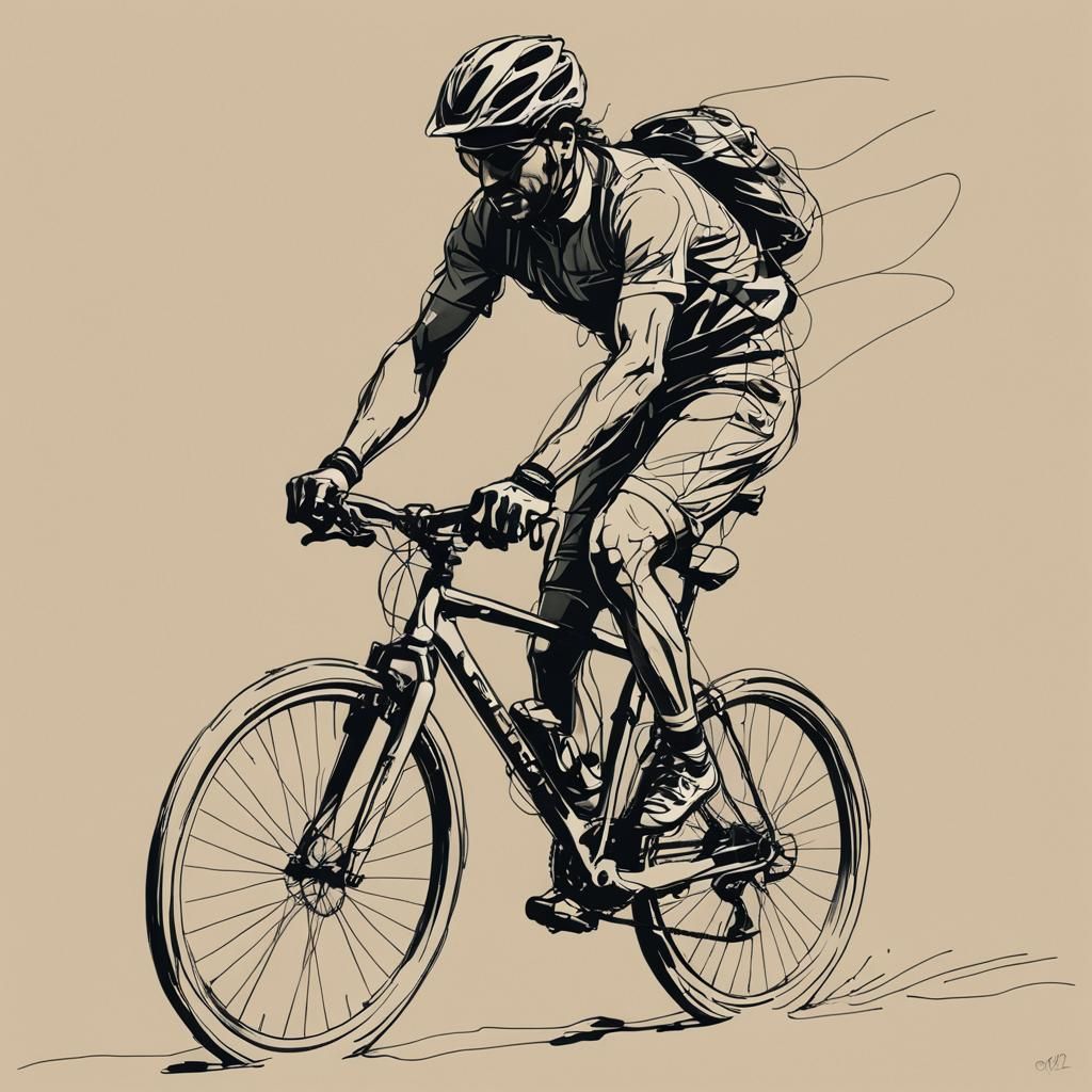 Fluid Single Line Art of a Cyclist in Motion