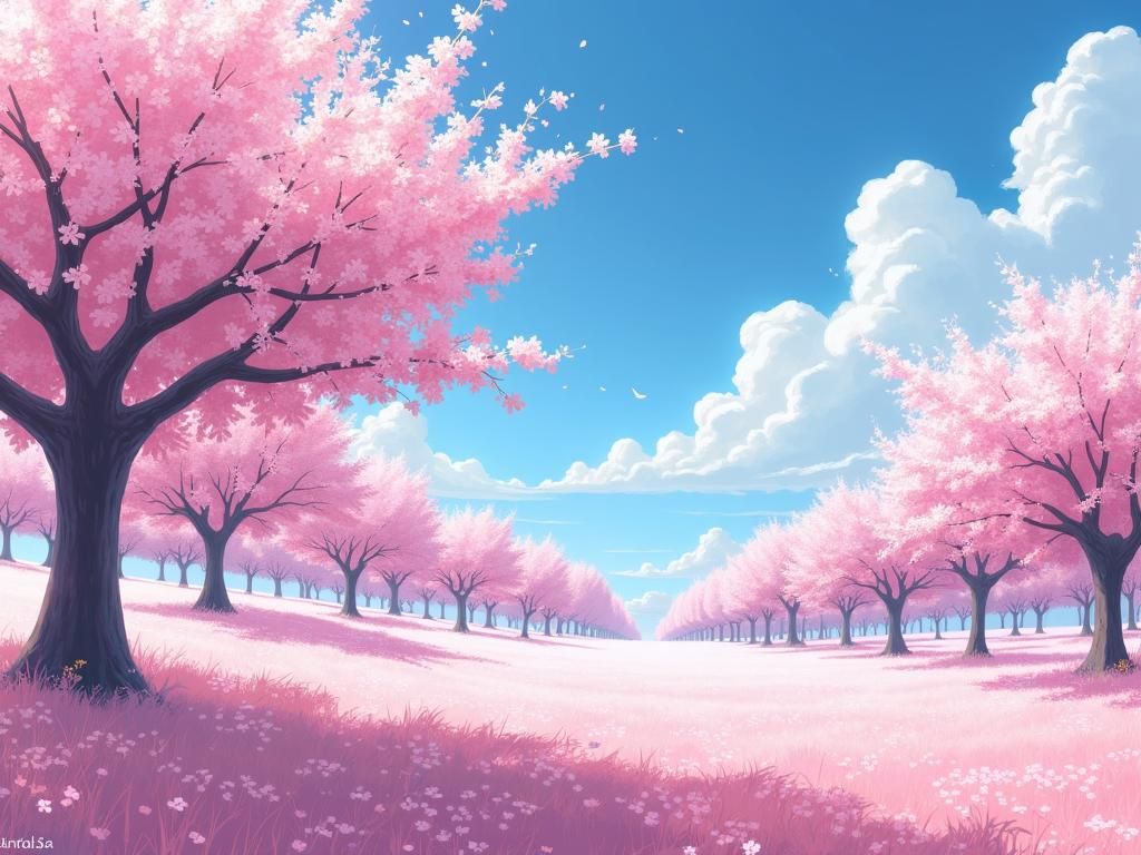 Cherry Blossoms in Anime-Inspired Ukiyo-e Style