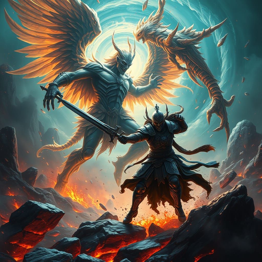 Majestic Warrior Meets Twisted Nephilim in Epic Dark Fantasy...