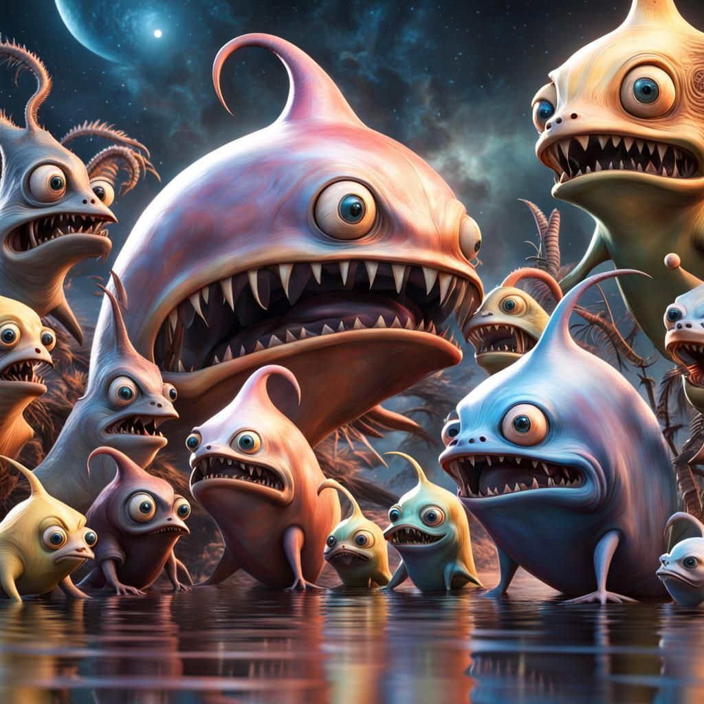 Surreal Cartoon Characters in Matte Painting Style