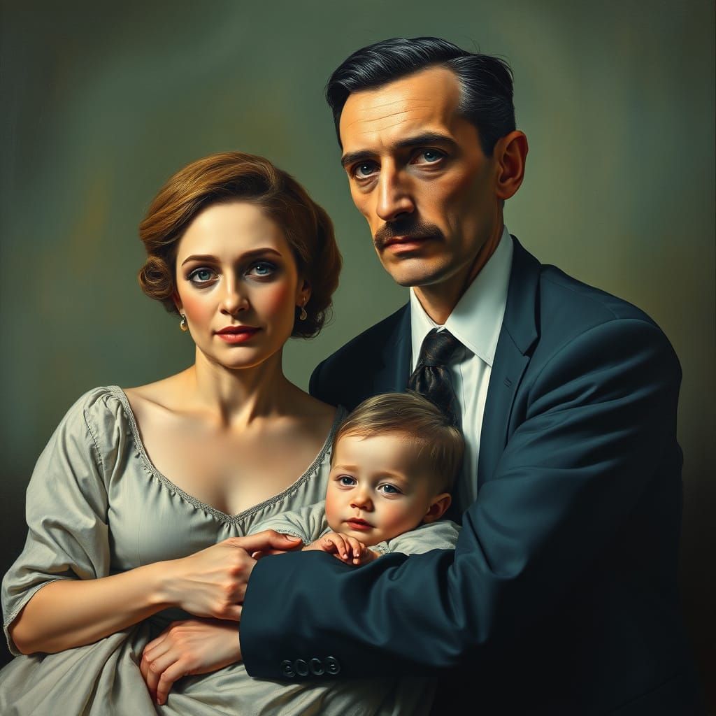 Surrealist Family Portrait in Dreamlike Oil Painting Style