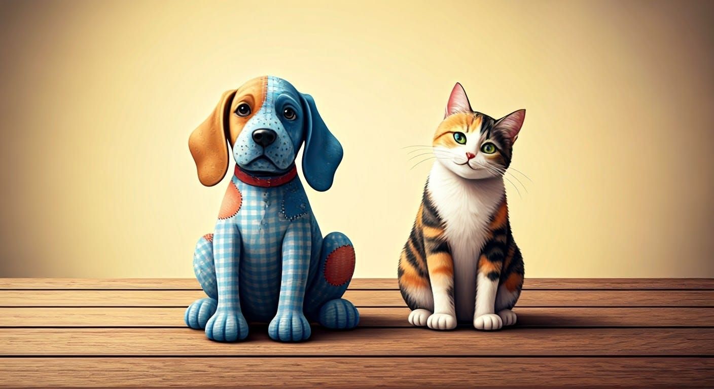 Whimsical Cat and Dog Duo in Classic Children's Book Style