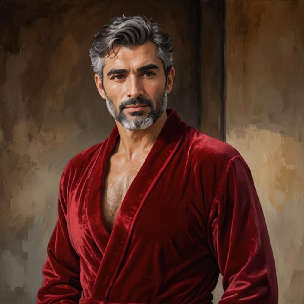 Handsome Man in Red Velvet Robe, Alcohol Ink Style