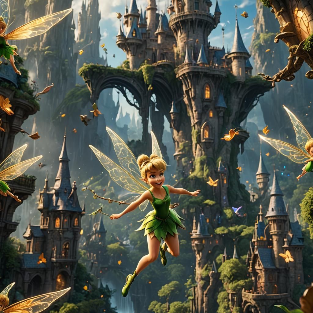 Tinkerbell in Flight: Detailed Fantasy Art