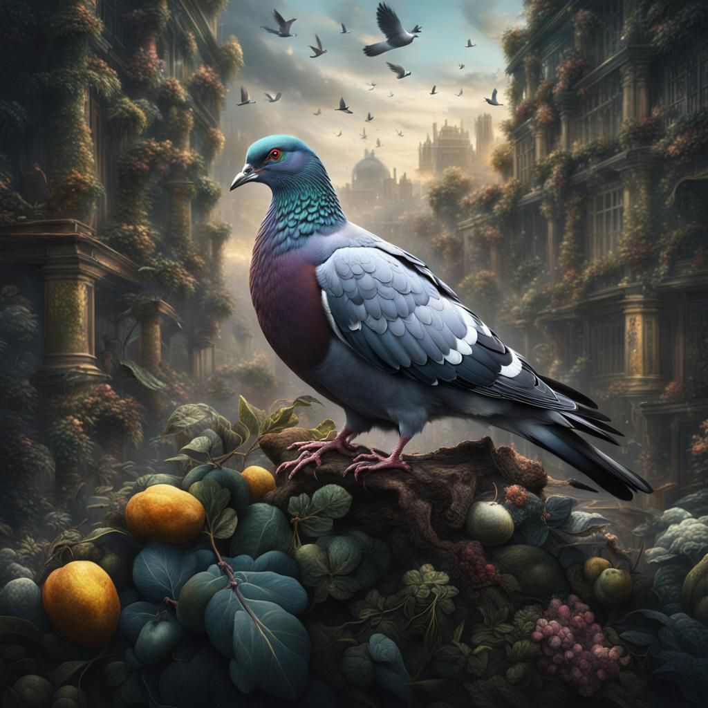 Dramatic Wood Pigeon in Digital Matte Painting
