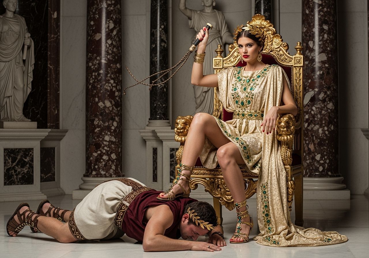 Roman Empress on Throne in Opulent Palace