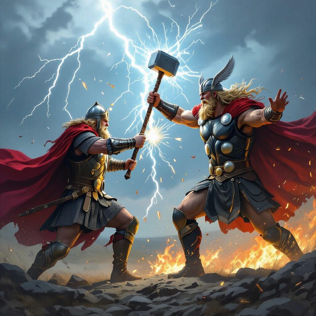 Charlemagne Battles Thor in Dramatic Digital Painting