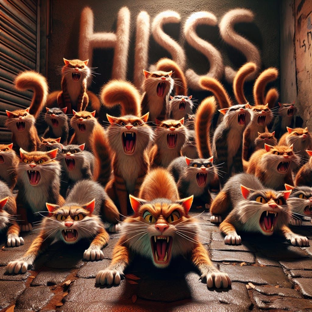 HISS! Alley cats gang hissing.