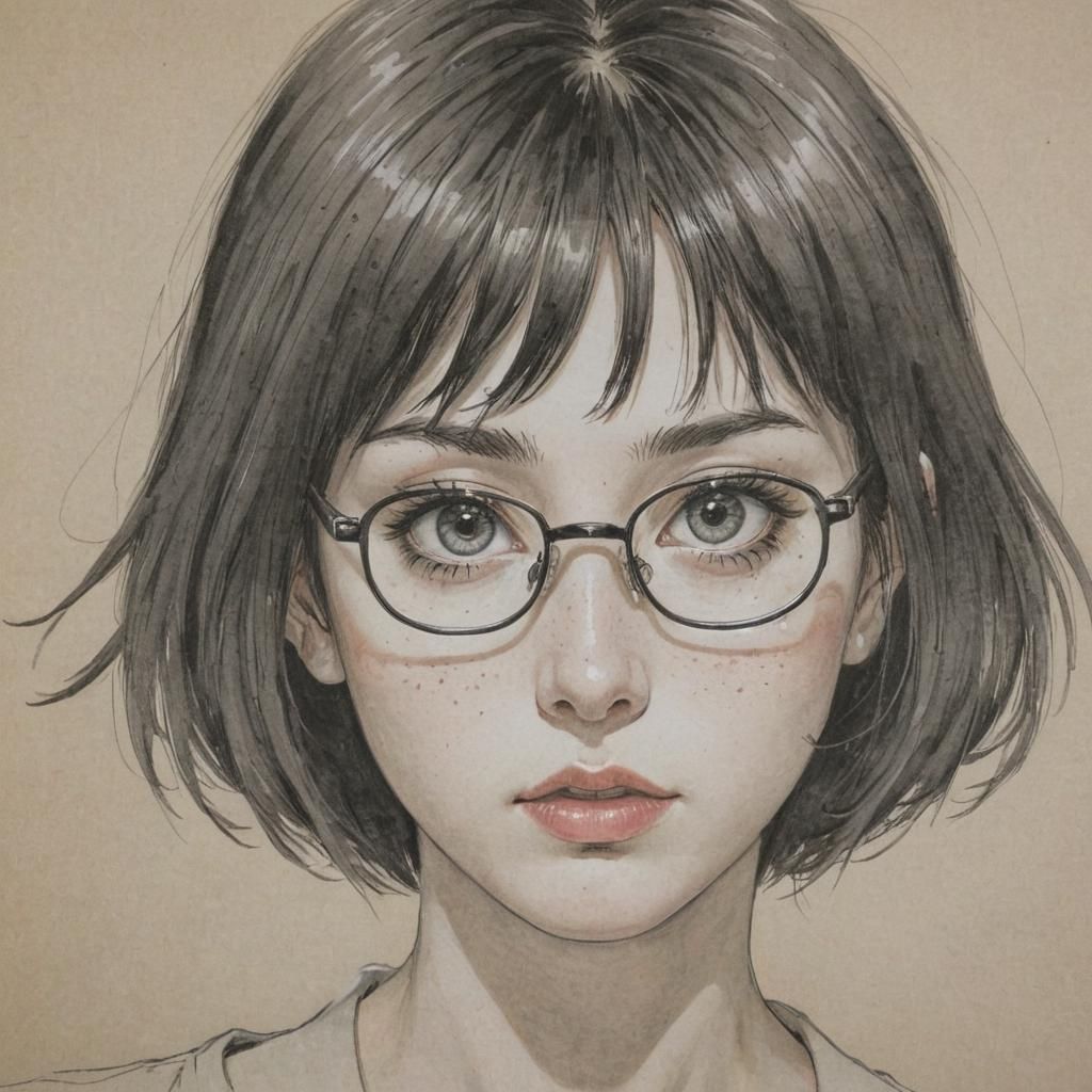 Woman with Glasses: Manga-Style Portrait