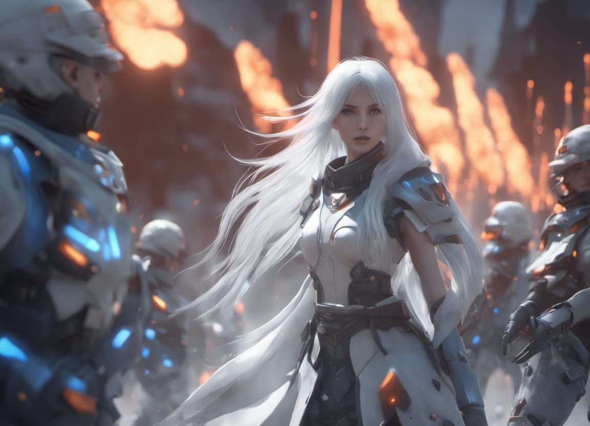 Anime Leader: White-Haired Woman Leads Troops