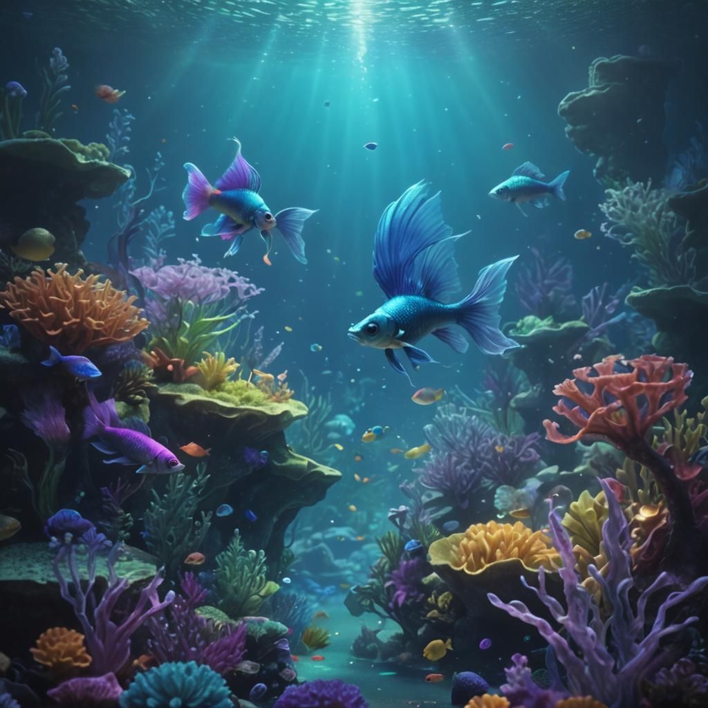 Guppies and Mermaids in Dental Office Aquarium