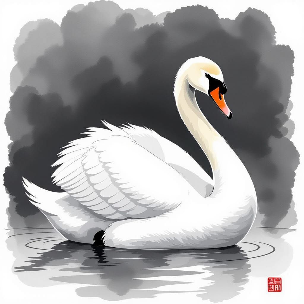 Minimalist Ink Swan in Sumi-e Style