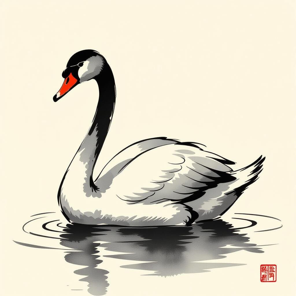 Minimalist Ink Sketch of an Elegant Swan
