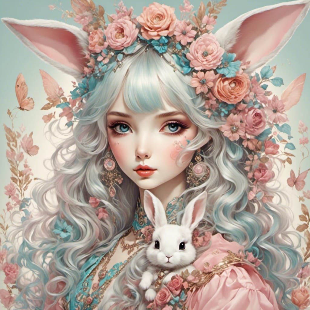 Pretty Anime Rabbit Girl in Manga Style