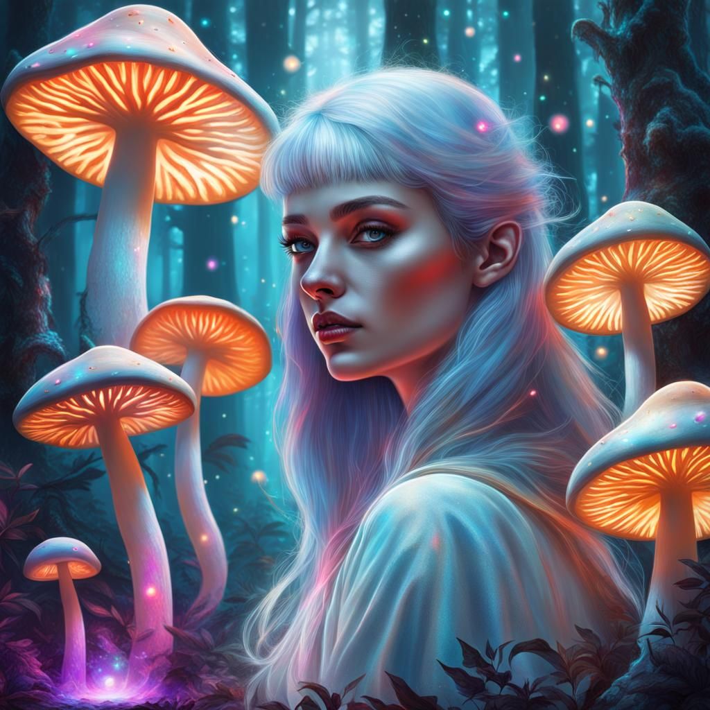 Astral Wolf Girl in a Mushroom Wonderland