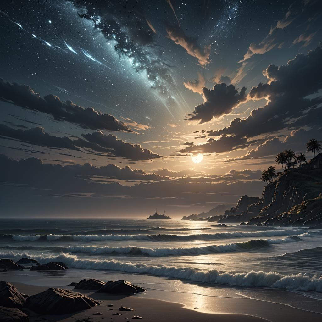 Summer Night Seascape in Dark Fantasy Concept Art