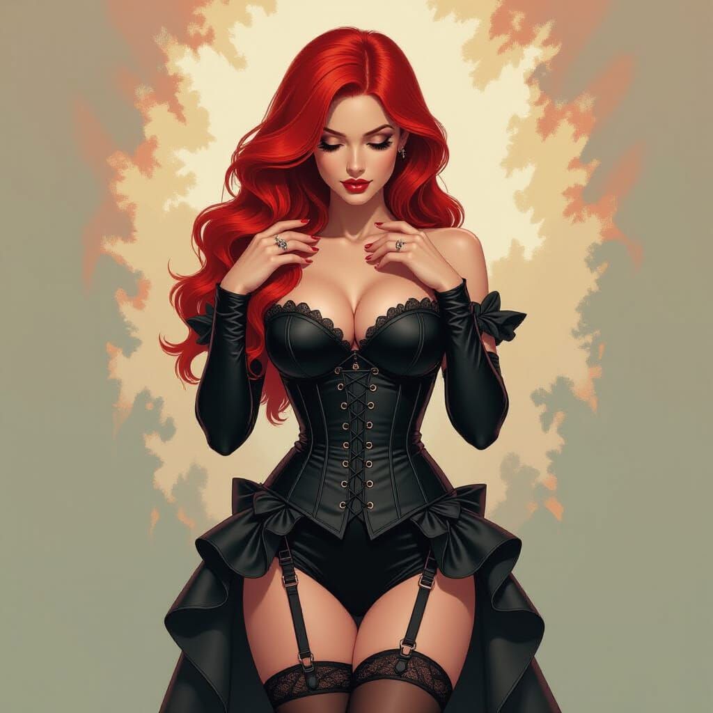 Red-Haired Woman in Corset: Fantasy Concept Art