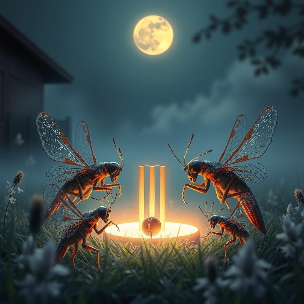Mystical Crickets Gather for a Whimsical Cricket Match Under...
