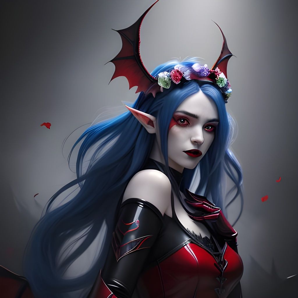 Elegant Half-Elf Vampire with Bat Wings