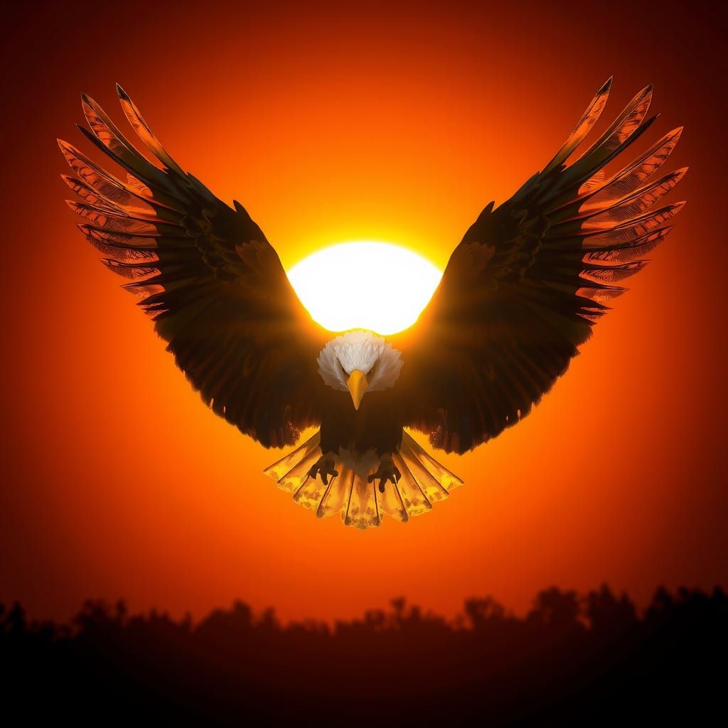 Majestic Bald Eagle in Flight at Sunset