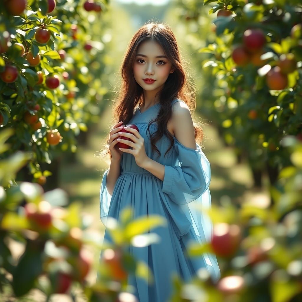 Captivating Japanese Girl in Apple Orchard