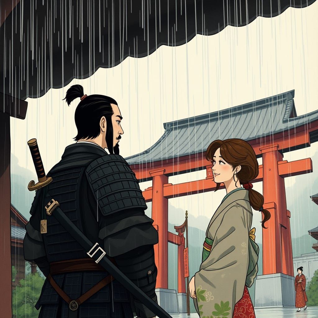 Melancholic Samurai and Distant Wife: Ukiyo-e Style