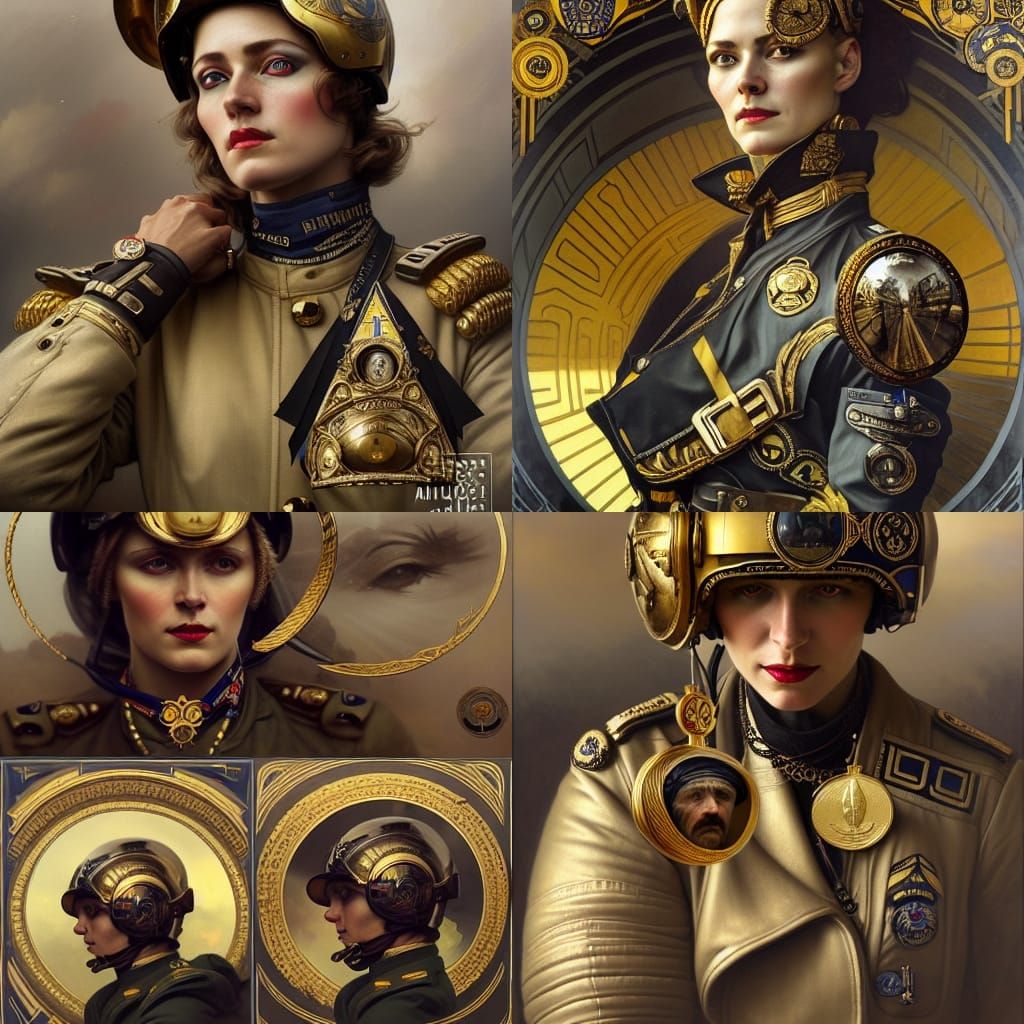 Ukrainian Pilot Portrait in Art Nouveau Style
