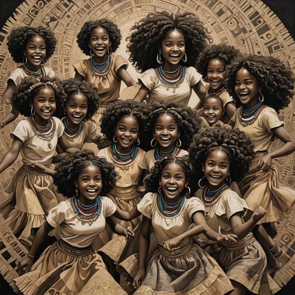 Joyful Dance: Charcoal Drawing in Afrofuturism Style