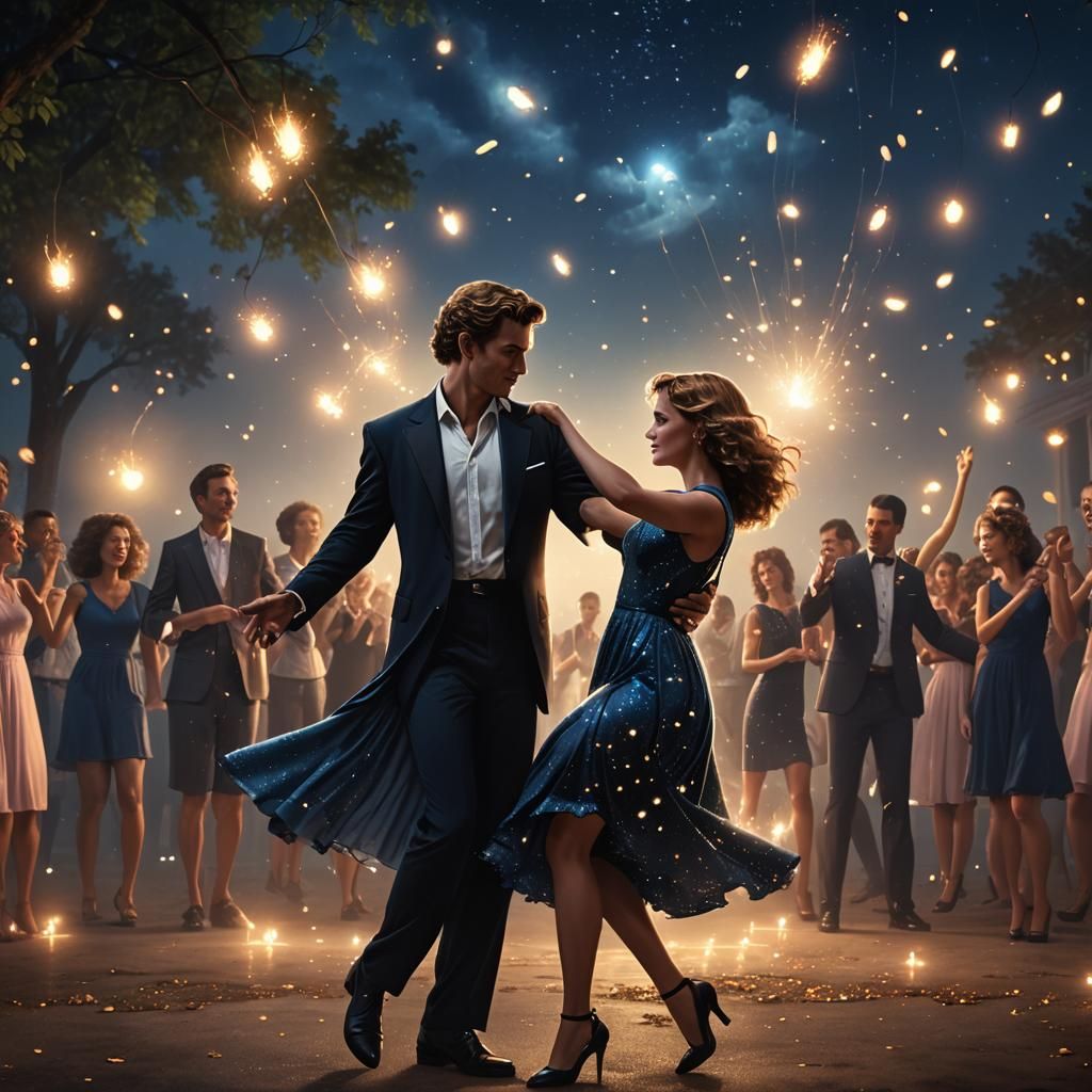 Dirty dancing style , young couple  dancing in the moonlight...